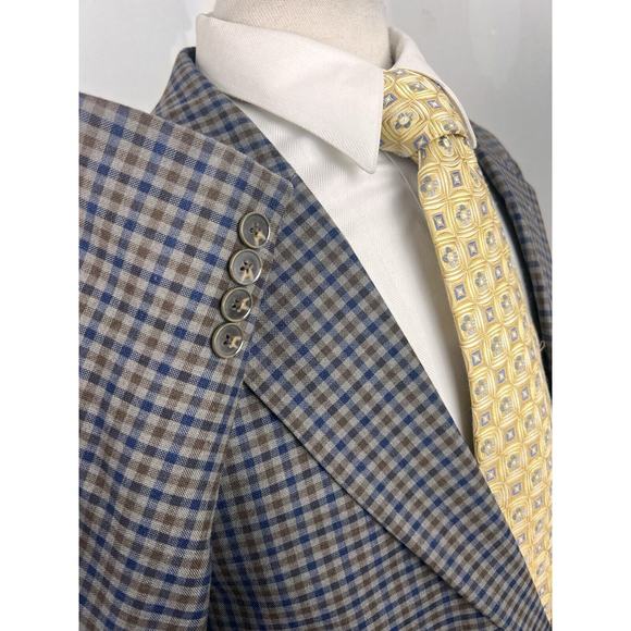 Oak Hill Men's Brown Gingham Check Sport Coat Blazer Jacket Dual Vent Size 52 R
